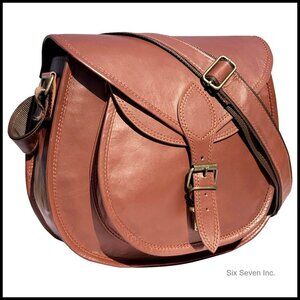 Leather Crossbody Satchel Bag Vintage Boho Handcrafted Travel Purse Adjustable